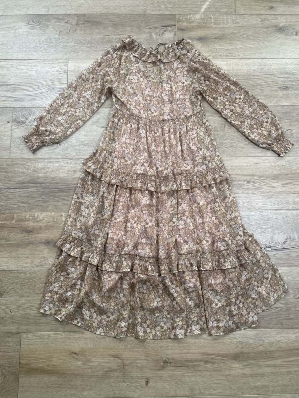 Noralee Floral Tiered Maxi Dress Small Long Sleeve Lined Romantic Boho Pink - Picture 11 of 13